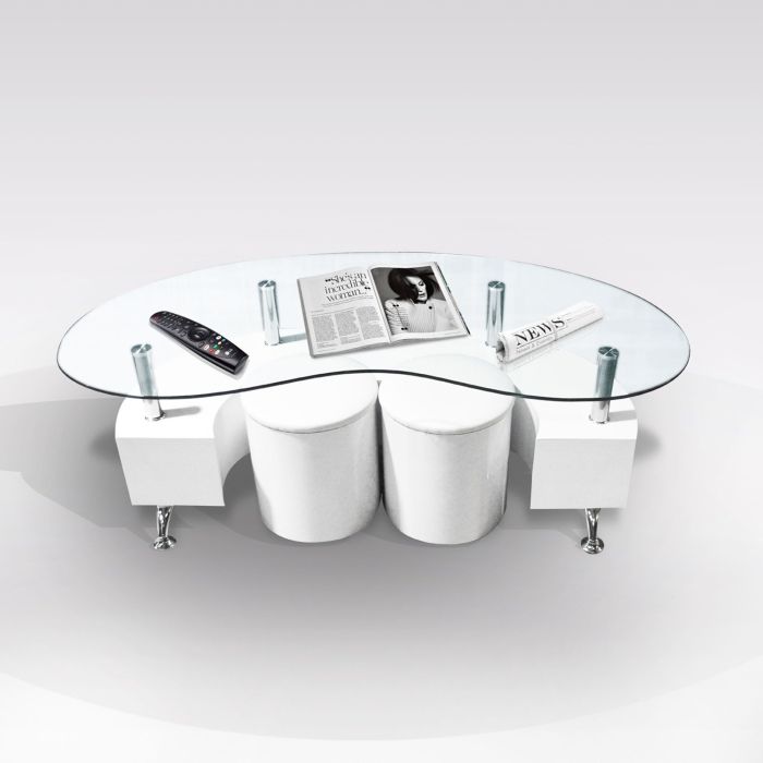 TAVOLINO BIANCO E VETRO TEMP. C/2 POUF A54BI main product photo