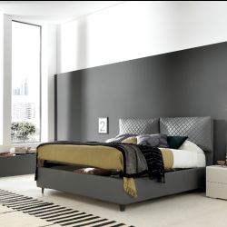 LETTO MATRIMONIALE KATO IN ECOPELLE CON CUSCINI