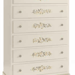 CASSETTIERA 6 CASSETTI CON DECORO IN STILE SHABBY CHIC