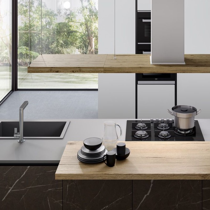 Particolare cucina componibile moderna Zen effetto marmo